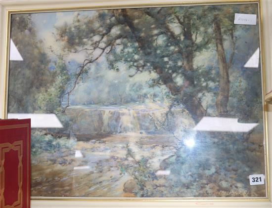 Alex MacBride (RI), watercolour, waterfall in woodland, signed, 44 x 60cm